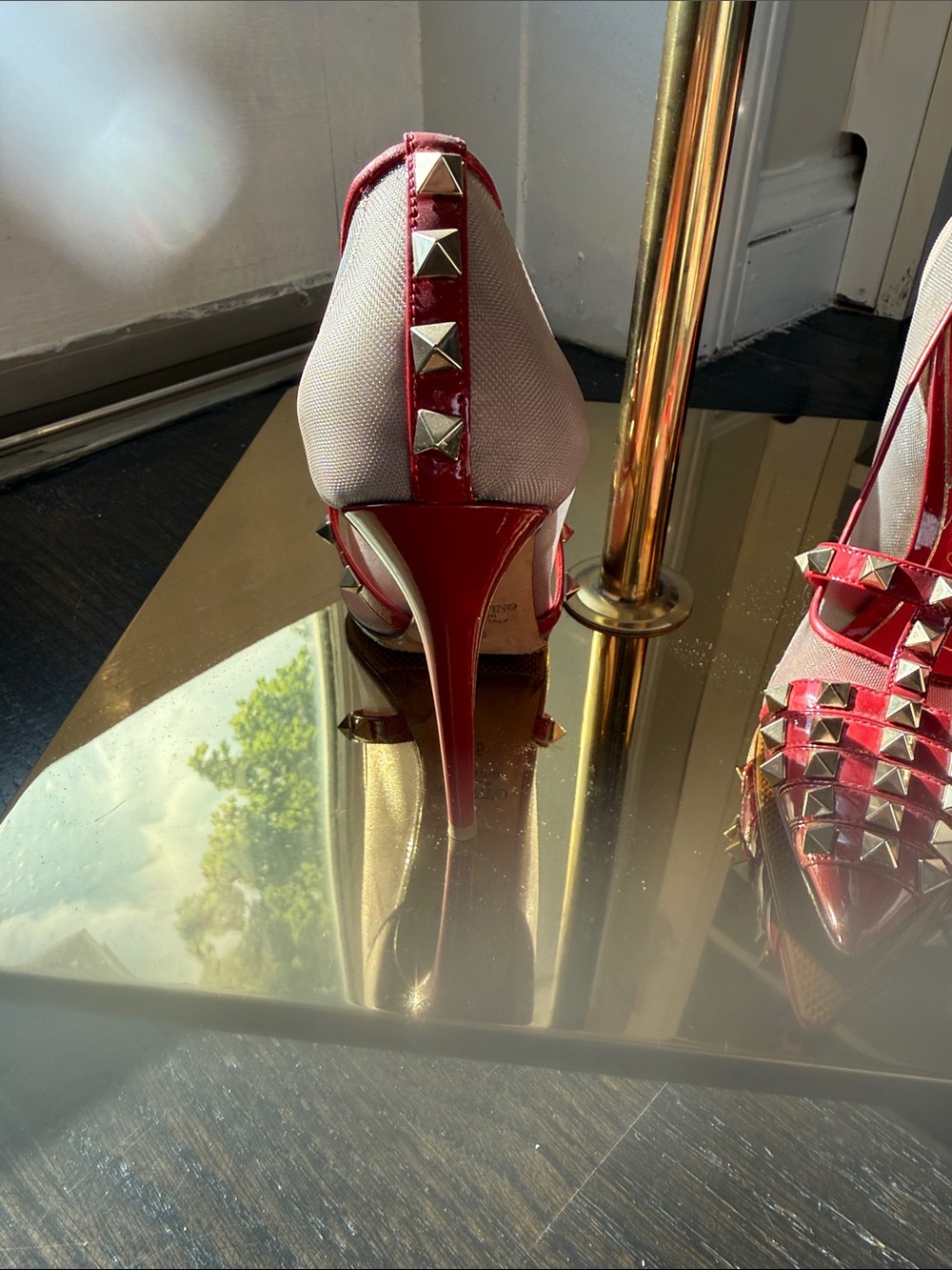 Valentino Garavani red and Gold Studded Pointed-Toe Flats - Picture 4 of 13